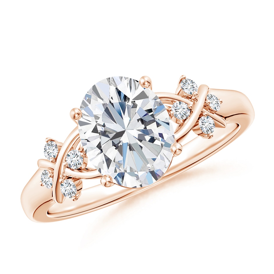 9x7mm GVS2 Solitaire Oval Diamond Criss Cross Ring with Diamonds in Rose Gold 