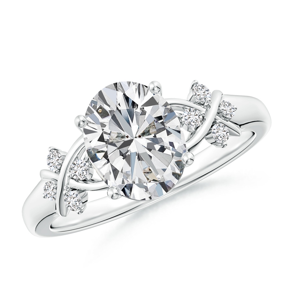 9x7mm HSI2 Solitaire Oval Diamond Criss Cross Ring with Diamonds in P950 Platinum 