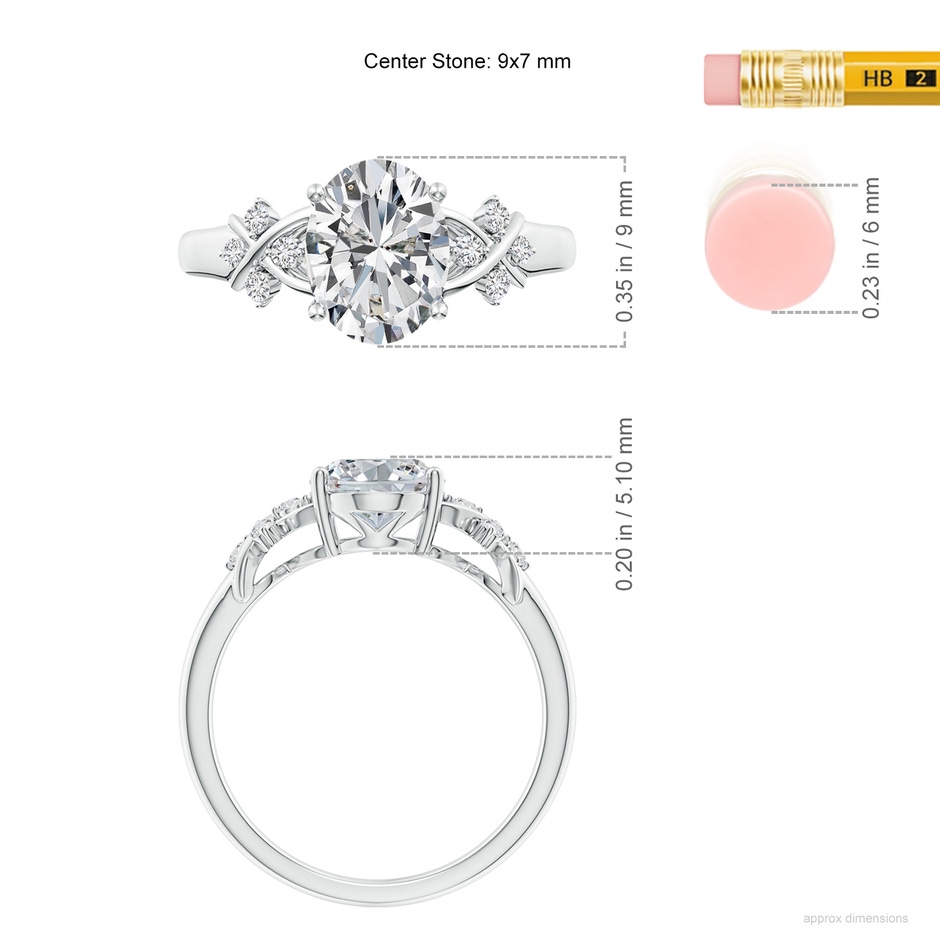 9x7mm HSI2 Solitaire Oval Diamond Criss Cross Ring with Diamonds in P950 Platinum ruler