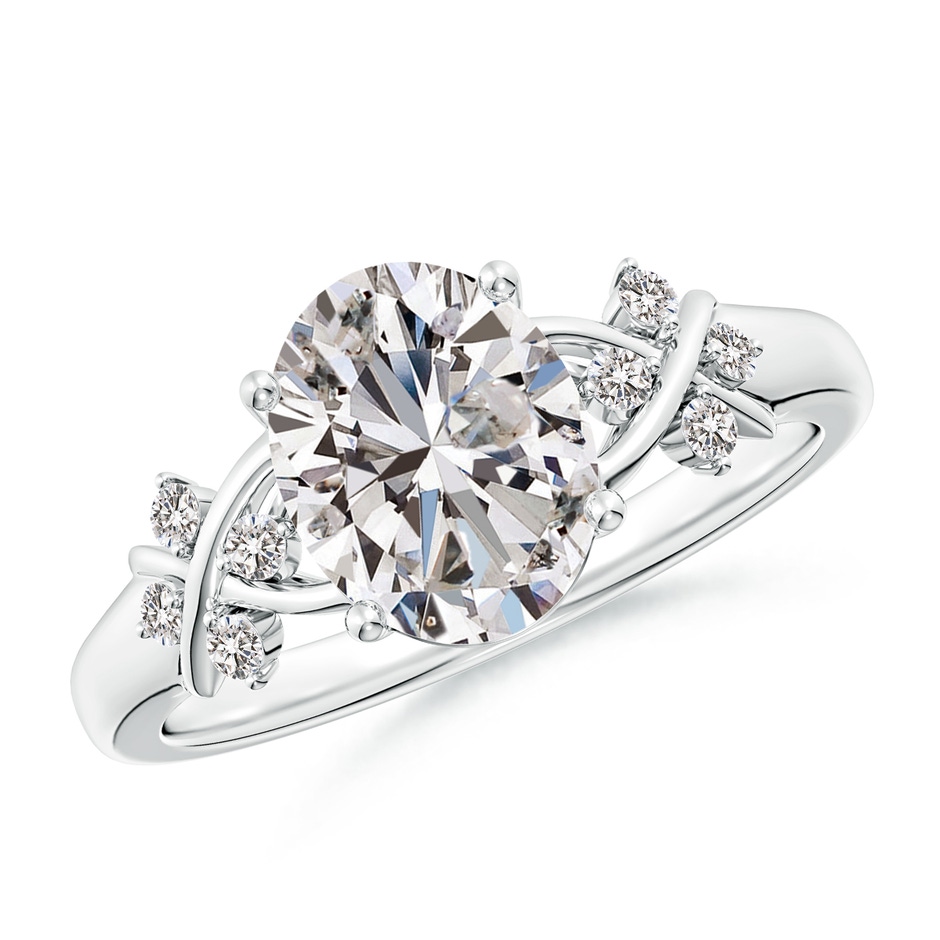 9x7mm IJI1I2 Solitaire Oval Diamond Criss Cross Ring with Diamonds in P950 Platinum 