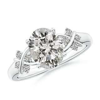 9x7mm KI3 Solitaire Oval Diamond Criss Cross Ring with Diamonds in P950 Platinum