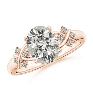 9x7mm KI3 Solitaire Oval Diamond Criss Cross Ring with Diamonds in Rose Gold