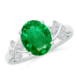 10x8mm AAA Solitaire Oval Emerald Criss Cross Ring with Diamonds in P950 Platinum