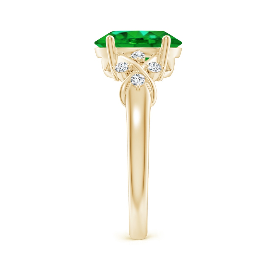 10x8mm AAAA Solitaire Oval Emerald Criss Cross Ring with Diamonds in Yellow Gold side 299