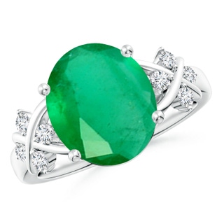 12x10mm A Solitaire Oval Emerald Criss Cross Ring with Diamonds in P950 Platinum