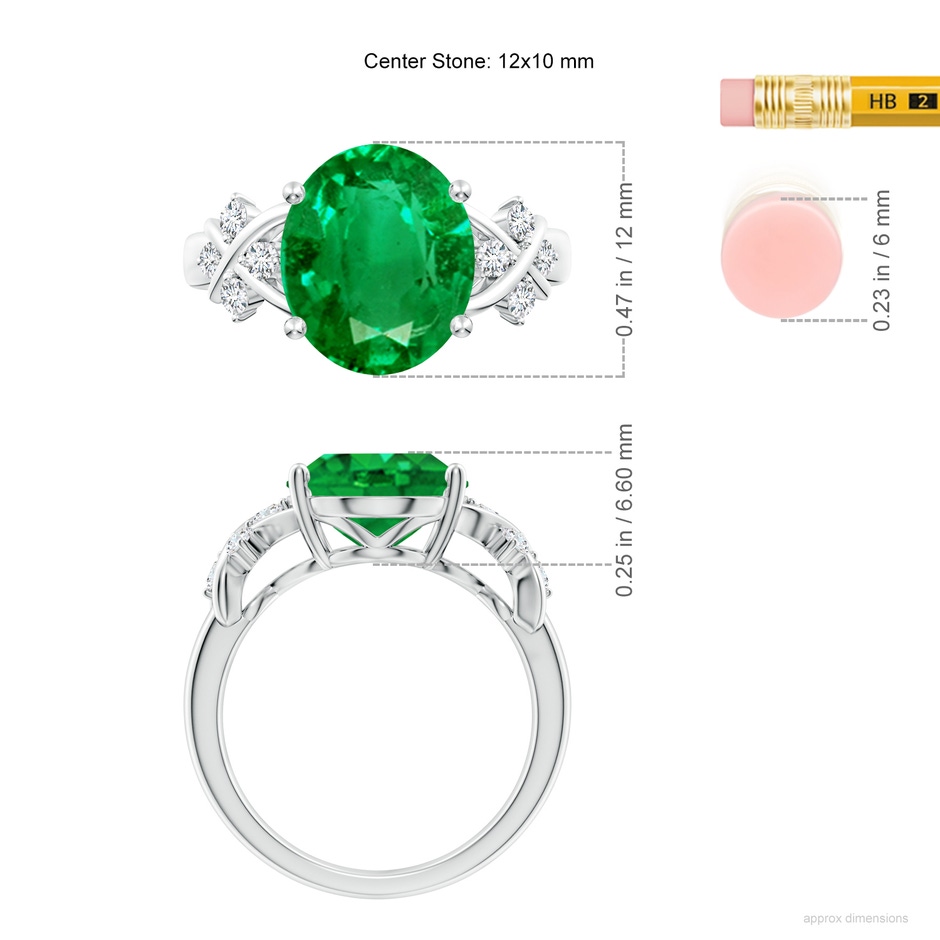 12x10mm AAA Solitaire Oval Emerald Criss Cross Ring with Diamonds in P950 Platinum ruler