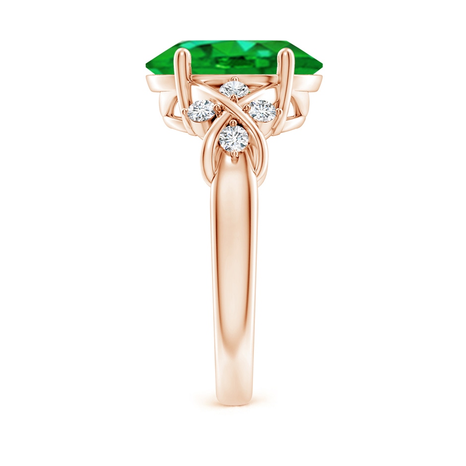 12x10mm AAAA Solitaire Oval Emerald Criss Cross Ring with Diamonds in Rose Gold side 299