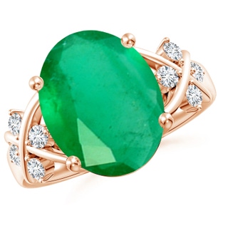 14x10mm A Solitaire Oval Emerald Criss Cross Ring with Diamonds in 9K Rose Gold