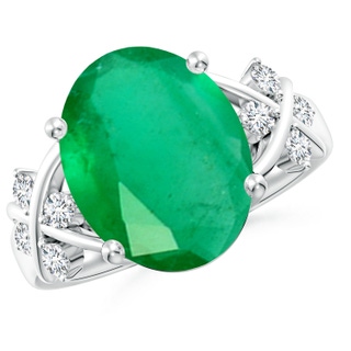 14x10mm A Solitaire Oval Emerald Criss Cross Ring with Diamonds in P950 Platinum