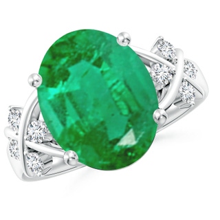 14x10mm AA Solitaire Oval Emerald Criss Cross Ring with Diamonds in P950 Platinum