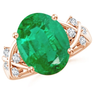 14x10mm AA Solitaire Oval Emerald Criss Cross Ring with Diamonds in Rose Gold