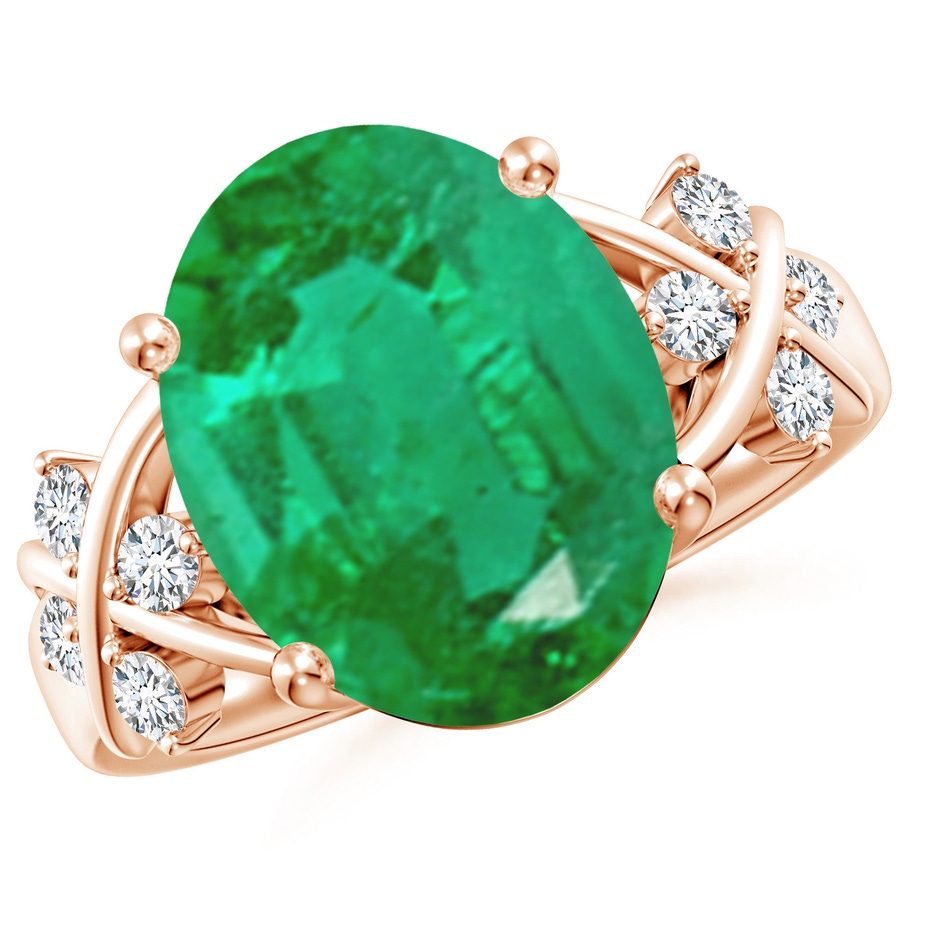 14x10mm AA Solitaire Oval Emerald Criss Cross Ring with Diamonds in Rose Gold 
