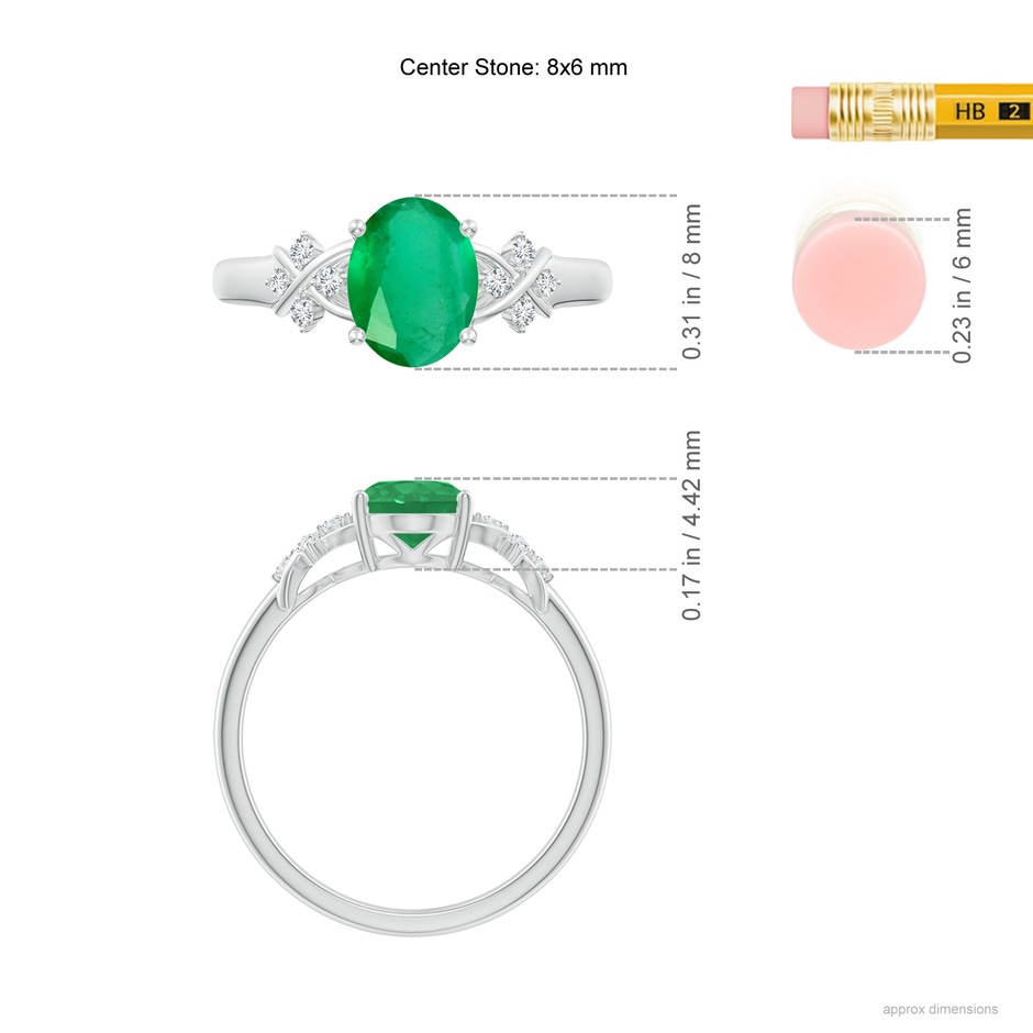 8x6mm A Solitaire Oval Emerald Criss Cross Ring with Diamonds in P950 Platinum ruler