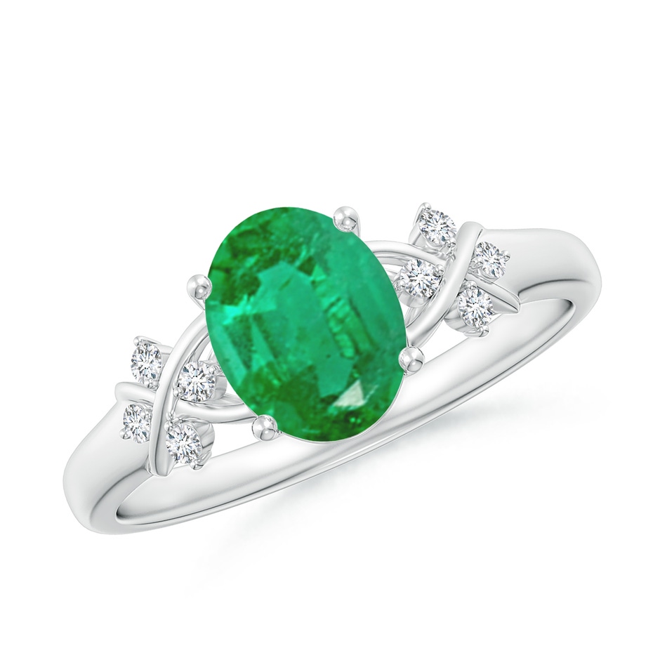 8x6mm AA Solitaire Oval Emerald Criss Cross Ring with Diamonds in P950 Platinum 