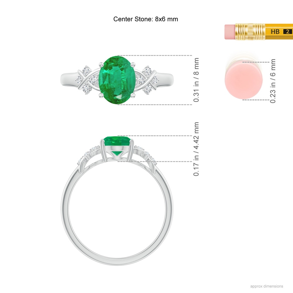 8x6mm AA Solitaire Oval Emerald Criss Cross Ring with Diamonds in P950 Platinum ruler