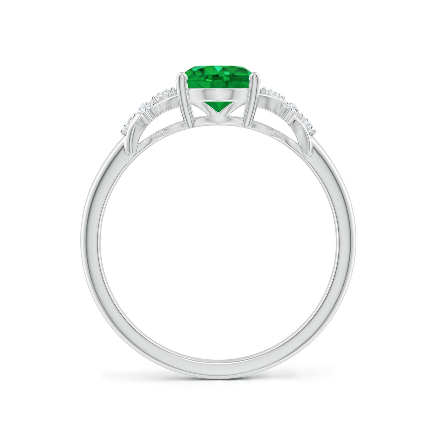 8x6mm AAA Solitaire Oval Emerald Criss Cross Ring with Diamonds in P950 Platinum