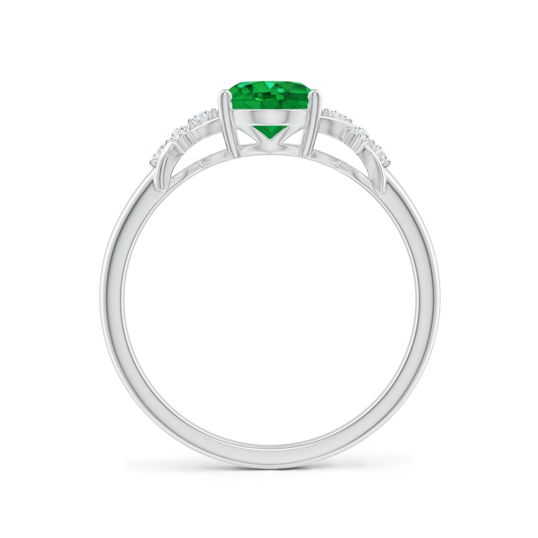8x6mm AAA Solitaire Oval Emerald Criss Cross Ring with Diamonds in White Gold - side 2