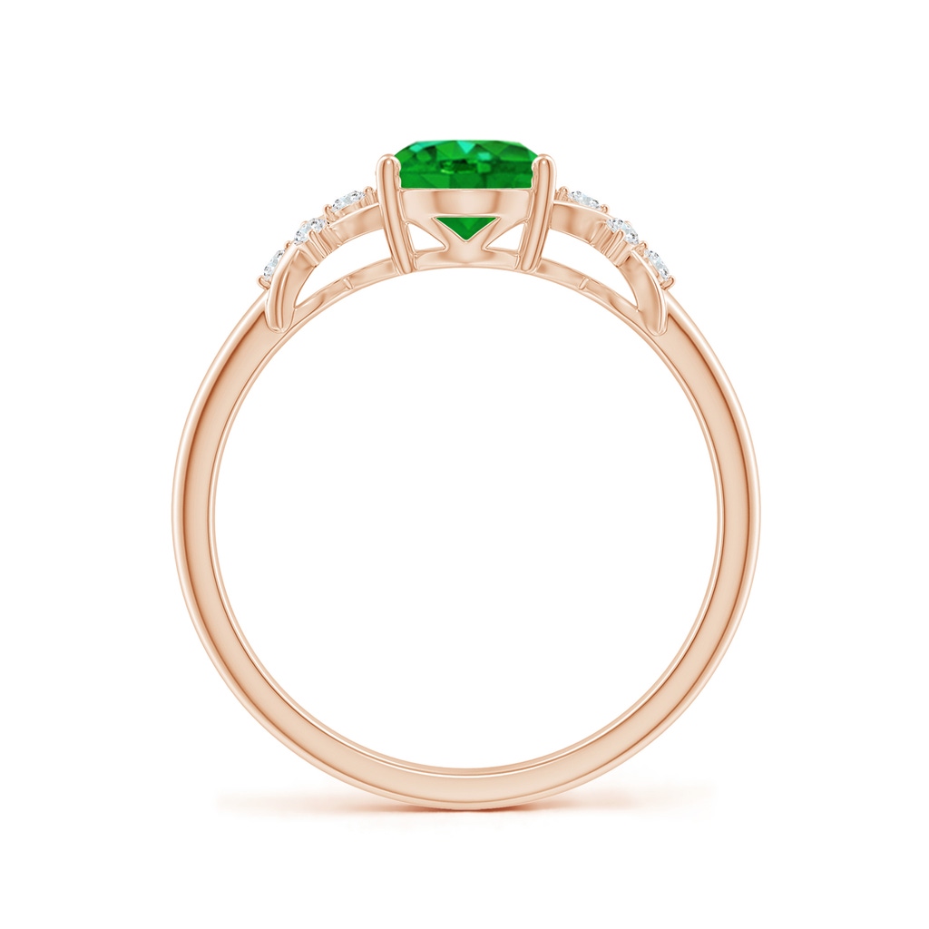 8x6mm AAAA Solitaire Oval Emerald Criss Cross Ring with Diamonds in Rose Gold - side 199