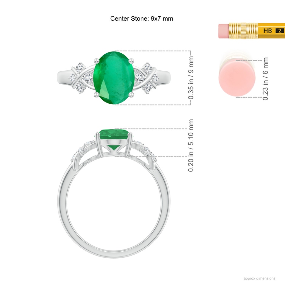 9x7mm A Solitaire Oval Emerald Criss Cross Ring with Diamonds in P950 Platinum ruler