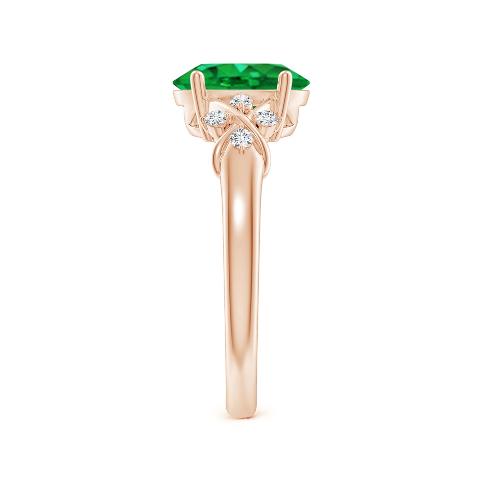 9x7mm AAA Solitaire Oval Emerald Criss Cross Ring with Diamonds in Rose Gold side 299