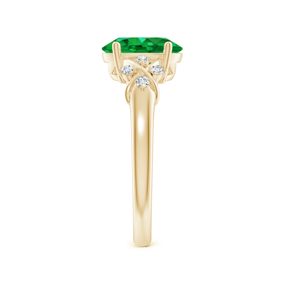 9x7mm AAA Solitaire Oval Emerald Criss Cross Ring with Diamonds in Yellow Gold side 299
