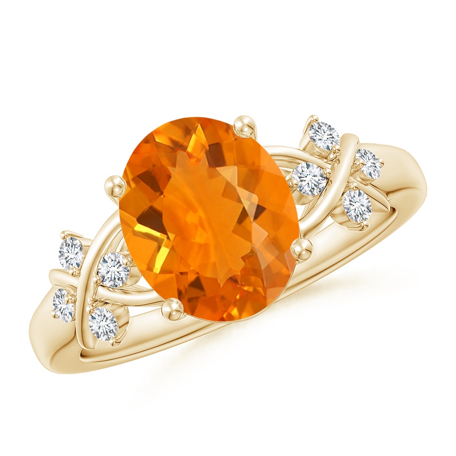 10x8mm AA Solitaire Oval Fire Opal Criss Cross Ring with Diamonds in Yellow Gold 