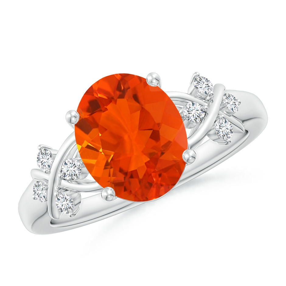 10x8mm AAA Solitaire Oval Fire Opal Criss Cross Ring with Diamonds in S999 Silver 