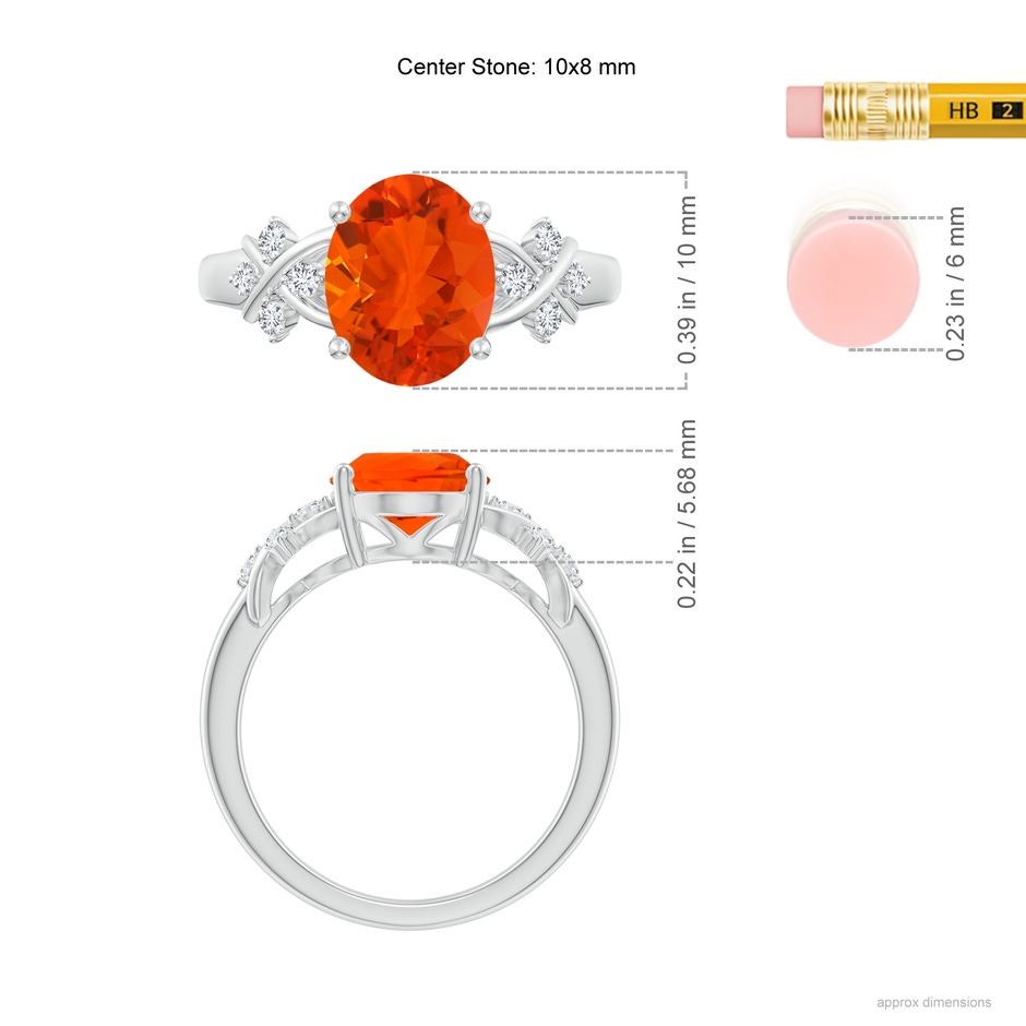 10x8mm AAA Solitaire Oval Fire Opal Criss Cross Ring with Diamonds in S999 Silver ruler