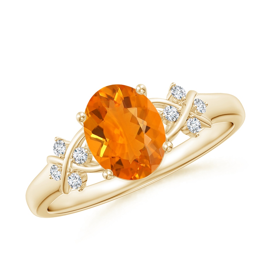 8x6mm AA Solitaire Oval Fire Opal Criss Cross Ring with Diamonds in 18K Yellow Gold 