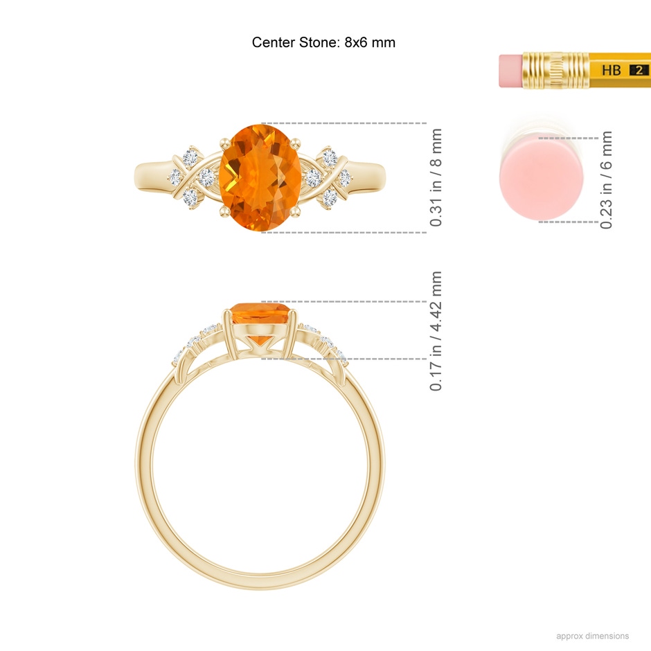 8x6mm AA Solitaire Oval Fire Opal Criss Cross Ring with Diamonds in 18K Yellow Gold ruler