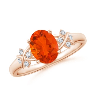 8x6mm AAA Solitaire Oval Fire Opal Criss Cross Ring with Diamonds in Rose Gold