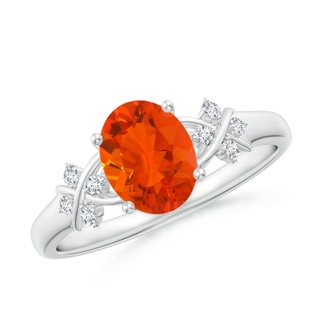 8x6mm AAA Solitaire Oval Fire Opal Criss Cross Ring with Diamonds in S999 Silver