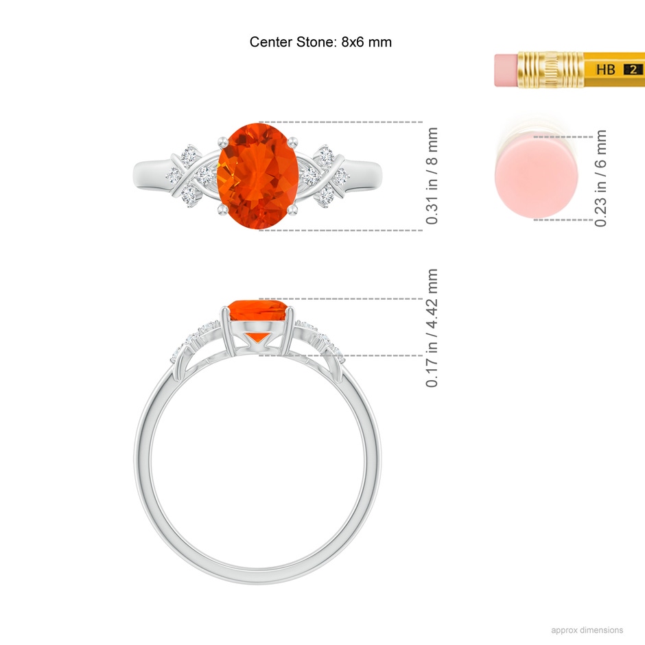 8x6mm AAA Solitaire Oval Fire Opal Criss Cross Ring with Diamonds in S999 Silver ruler