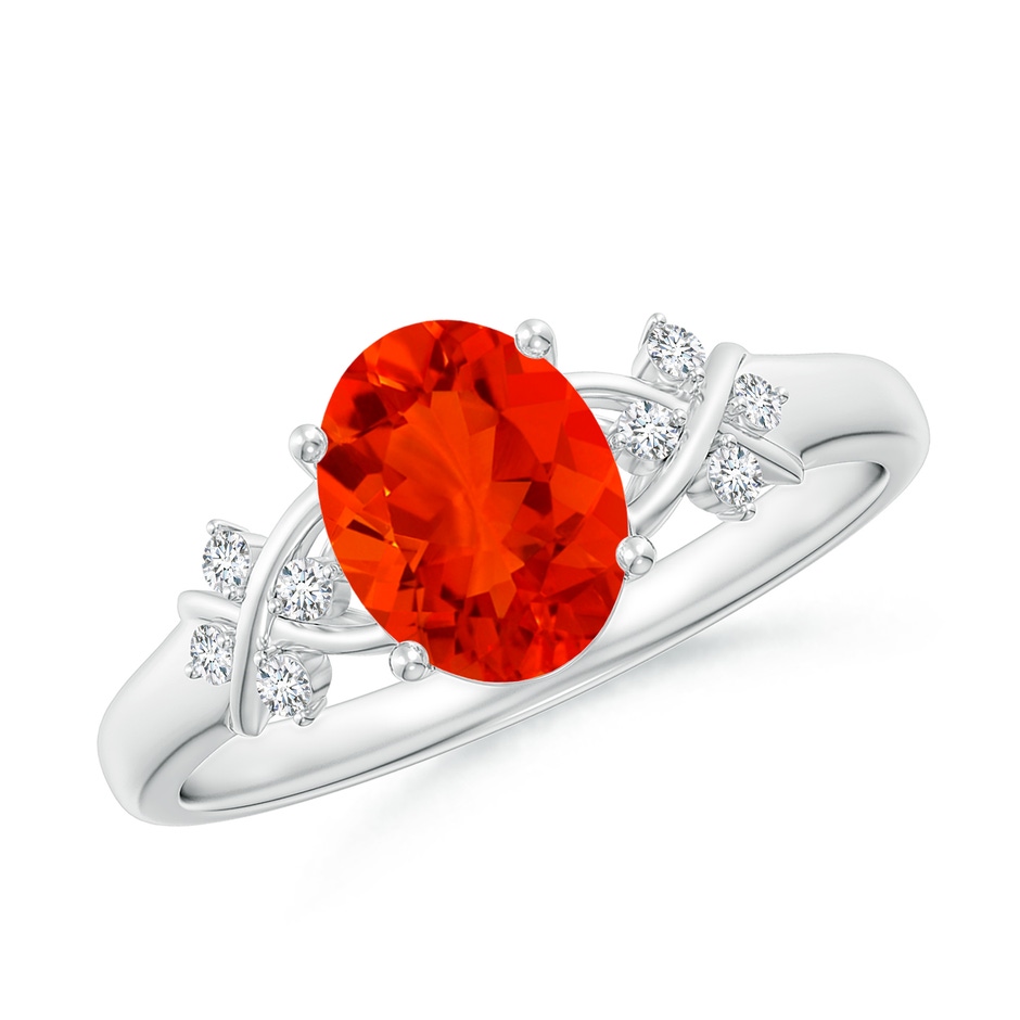 8x6mm AAAA Solitaire Oval Fire Opal Criss Cross Ring with Diamonds in P950 Platinum 