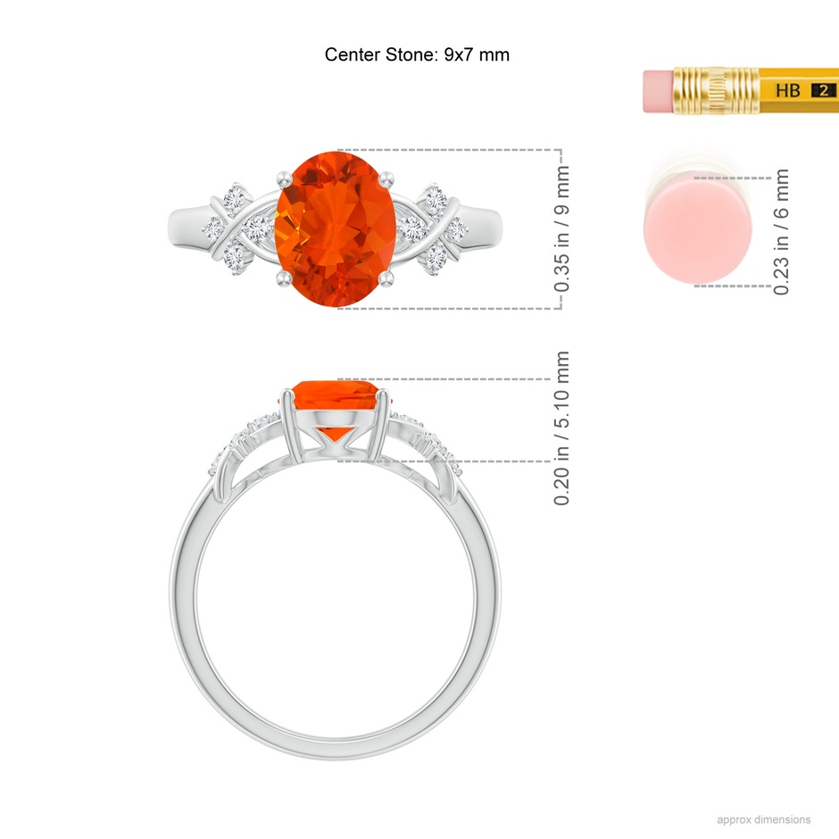 9x7mm AAA Solitaire Oval Fire Opal Criss Cross Ring with Diamonds in S999 Silver ruler
