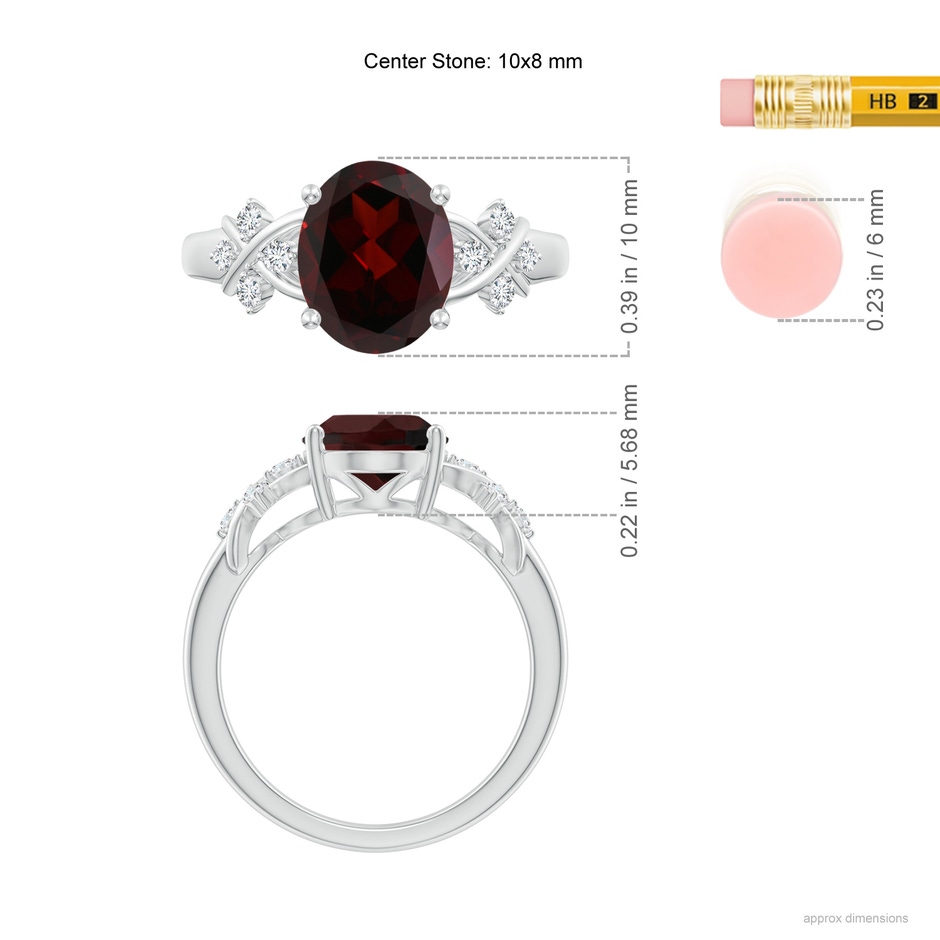 10x8mm A Solitaire Oval Garnet Criss Cross Ring with Diamonds in P950 Platinum ruler