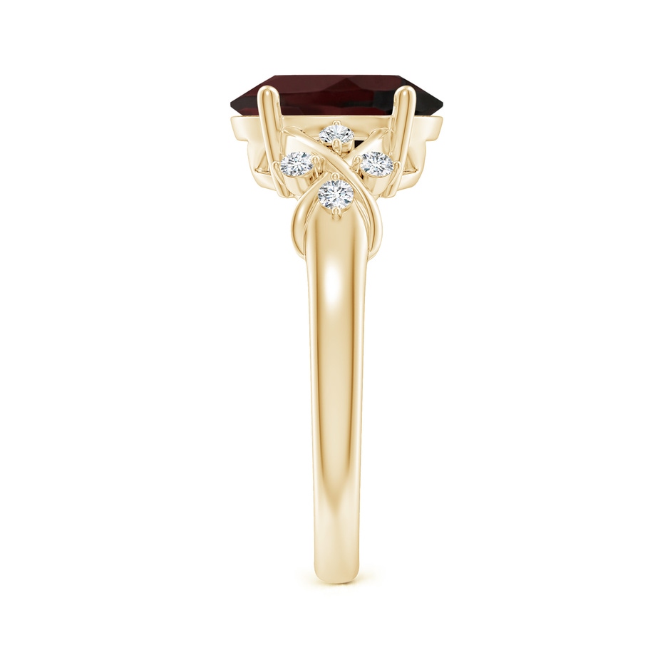 10x8mm A Solitaire Oval Garnet Criss Cross Ring with Diamonds in Yellow Gold side-2