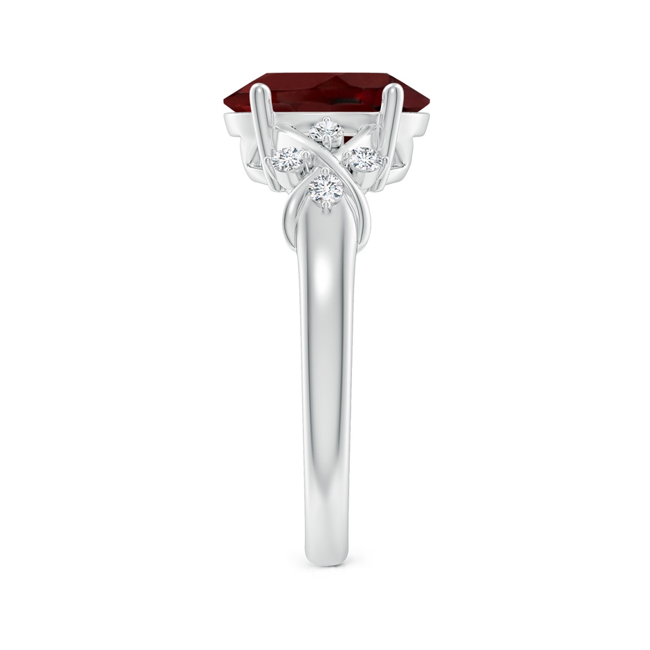 10x8mm AAA Solitaire Oval Garnet Criss Cross Ring with Diamonds in White Gold side-2