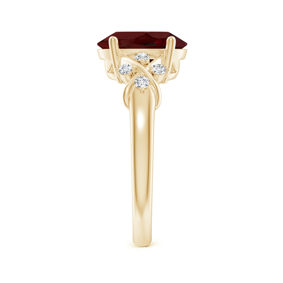 10x8mm AAA Solitaire Oval Garnet Criss Cross Ring with Diamonds in Yellow Gold side-2