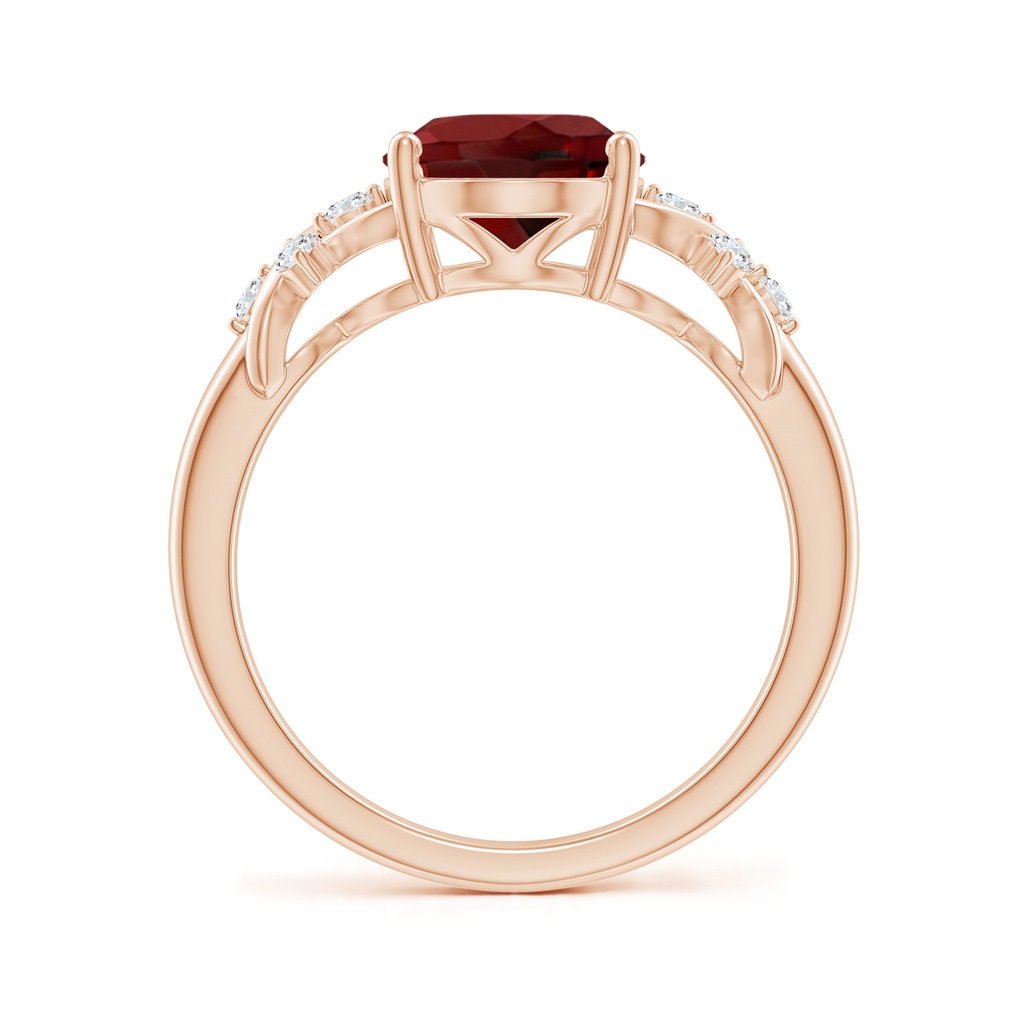 10x8mm AAAA Solitaire Oval Garnet Criss Cross Ring with Diamonds in Rose Gold Side-1
