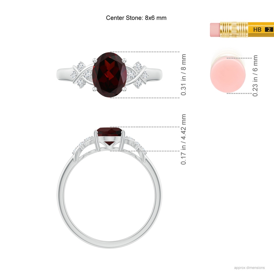 8x6mm A Solitaire Oval Garnet Criss Cross Ring with Diamonds in White Gold ruler