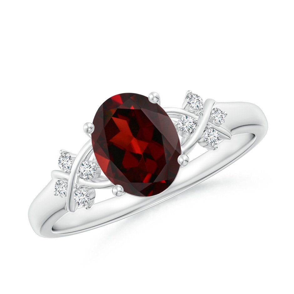 8x6mm AAA Solitaire Oval Garnet Criss Cross Ring with Diamonds in P950 Platinum 