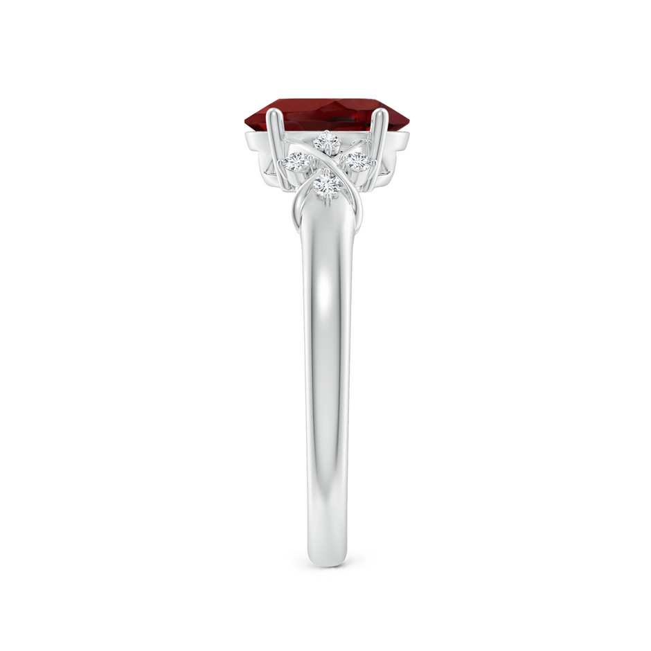 8x6mm AAAA Solitaire Oval Garnet Criss Cross Ring with Diamonds in White Gold side-2