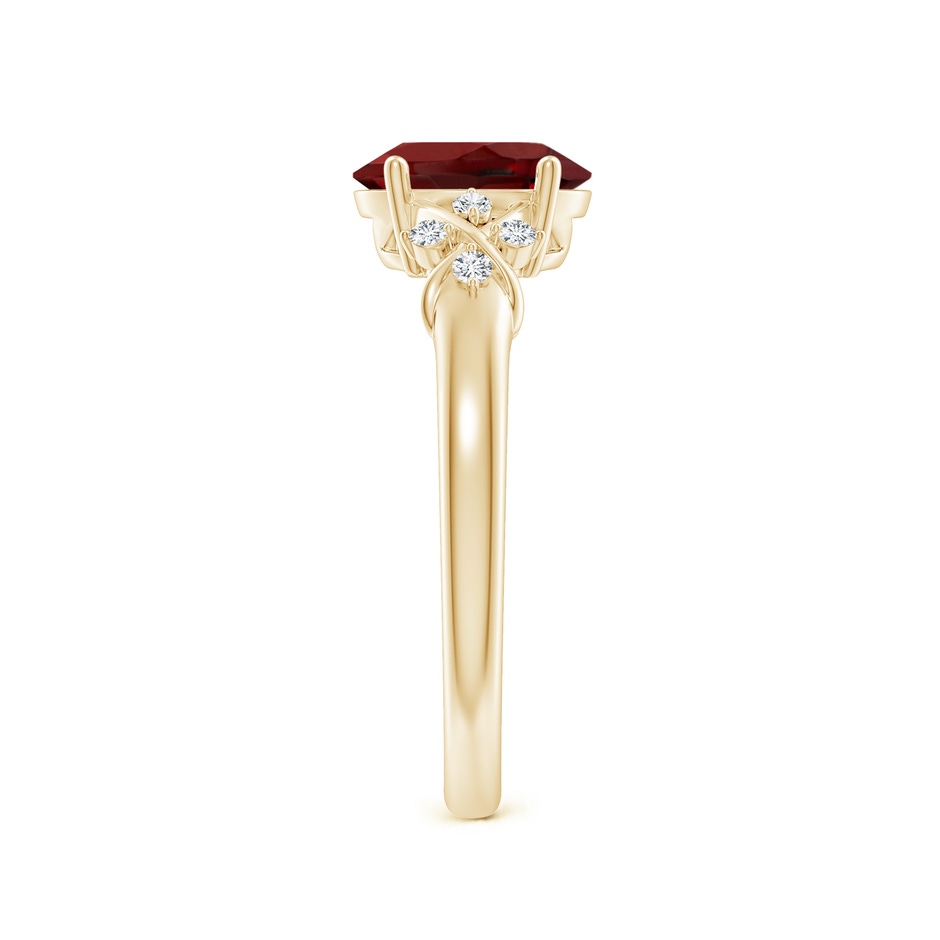 8x6mm AAAA Solitaire Oval Garnet Criss Cross Ring with Diamonds in Yellow Gold side-2