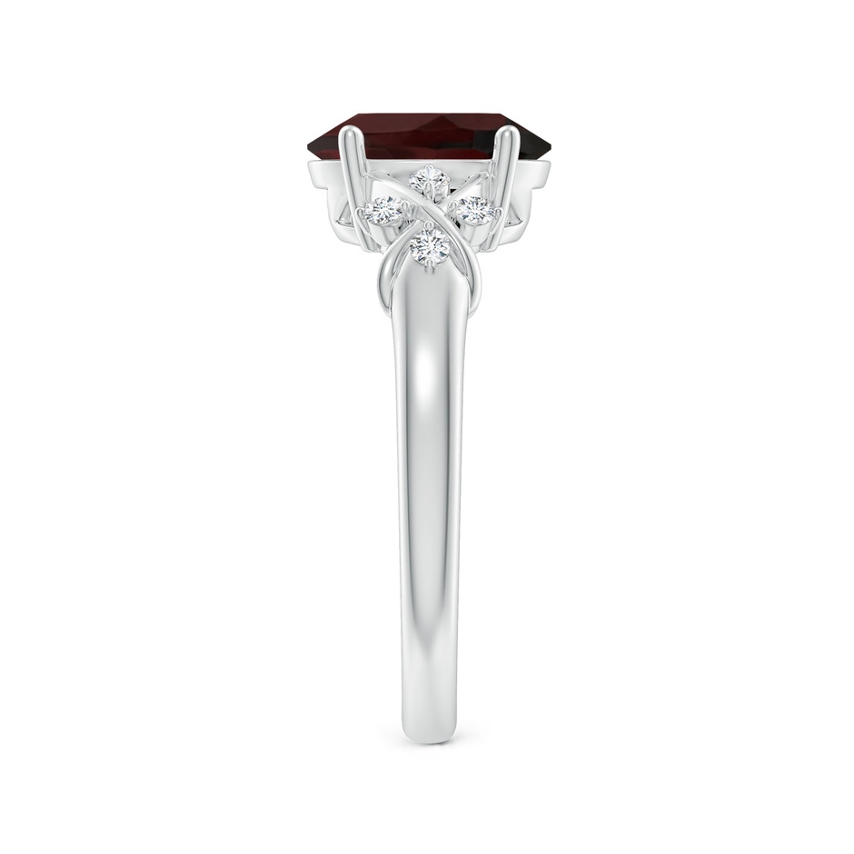 9x7mm A Solitaire Oval Garnet Criss Cross Ring with Diamonds in White Gold side-2