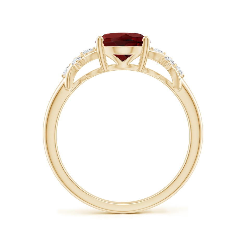 9x7mm AAAA Solitaire Oval Garnet Criss Cross Ring with Diamonds in Yellow Gold side-1