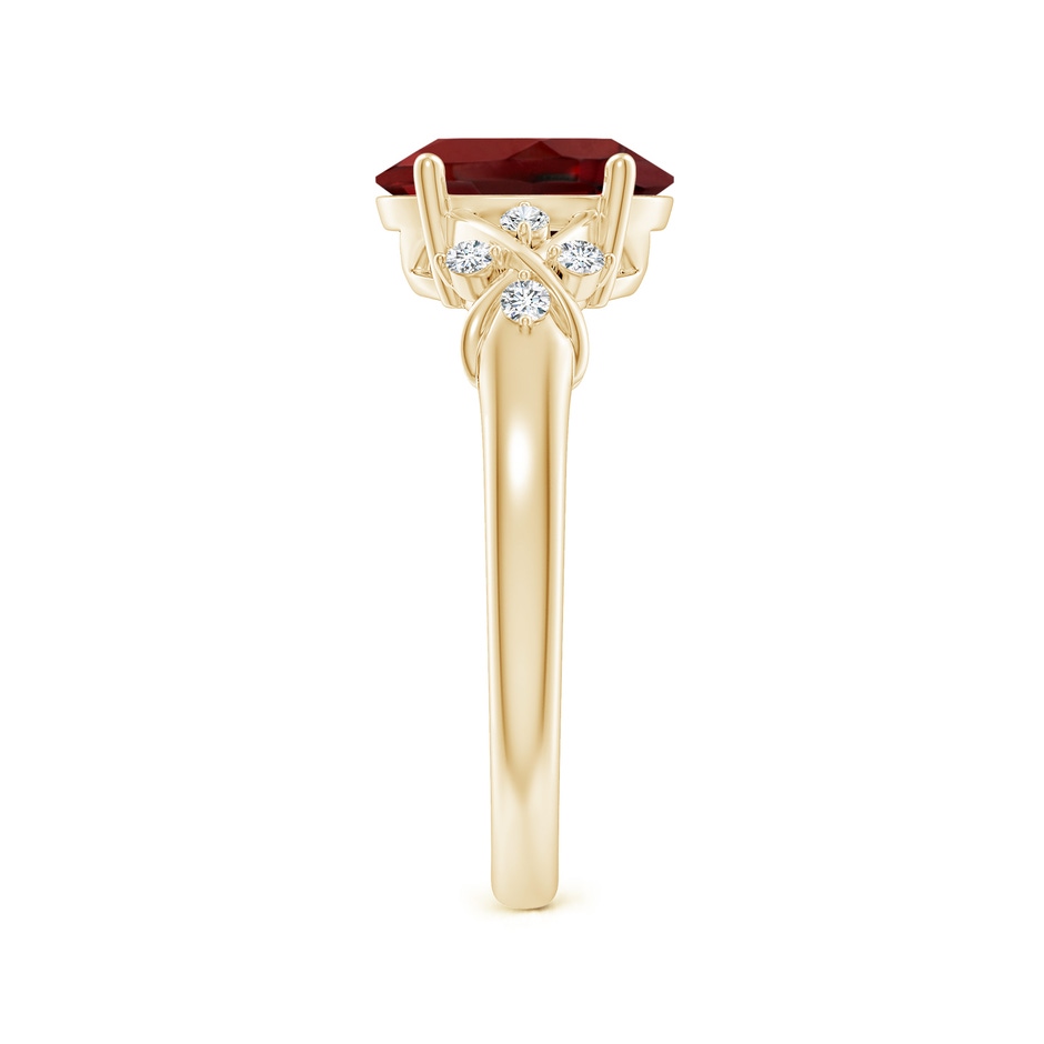 9x7mm AAAA Solitaire Oval Garnet Criss Cross Ring with Diamonds in Yellow Gold side-2