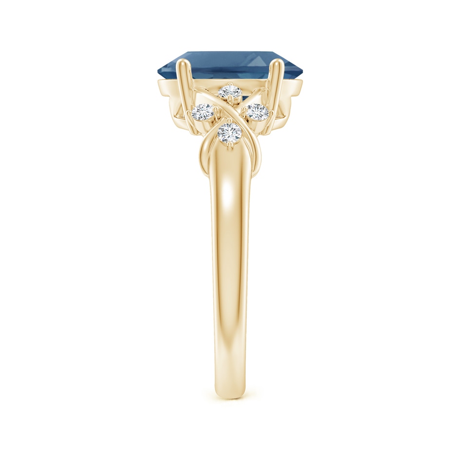 10x8mm A Oval London Blue Topaz Criss Cross Ring with Diamonds in Yellow Gold side-2