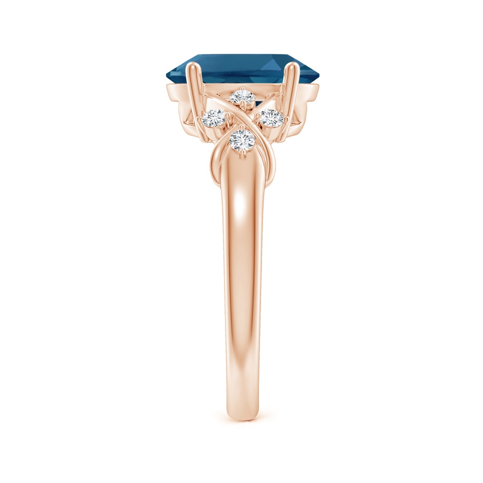 10x8mm AAA Oval London Blue Topaz Criss Cross Ring with Diamonds in Rose Gold side-2