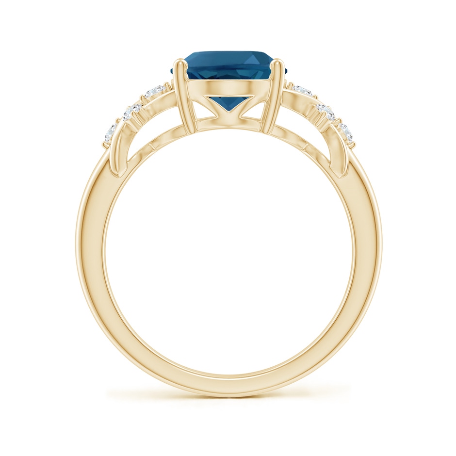 10x8mm AAA Oval London Blue Topaz Criss Cross Ring with Diamonds in Yellow Gold side-1